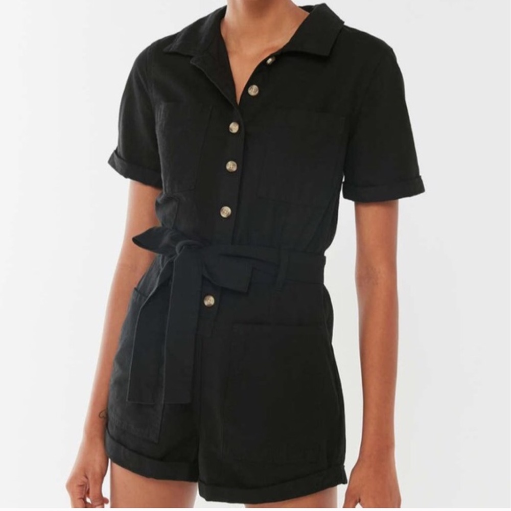 UO Carmen Button Front Black Romper